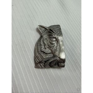 Vintage Pewter JJ Jonette Tiger Brooch Signed